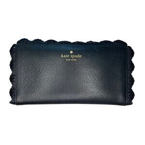 Kate Spade Black Leather Scallop Trim Bifold Wallet